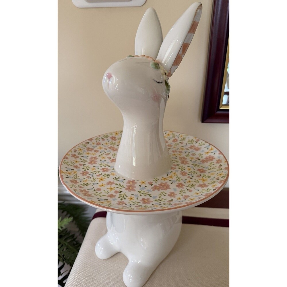 MacKenzie-Childs Posie Patch Rabbit Sweet Stand NEW In Box